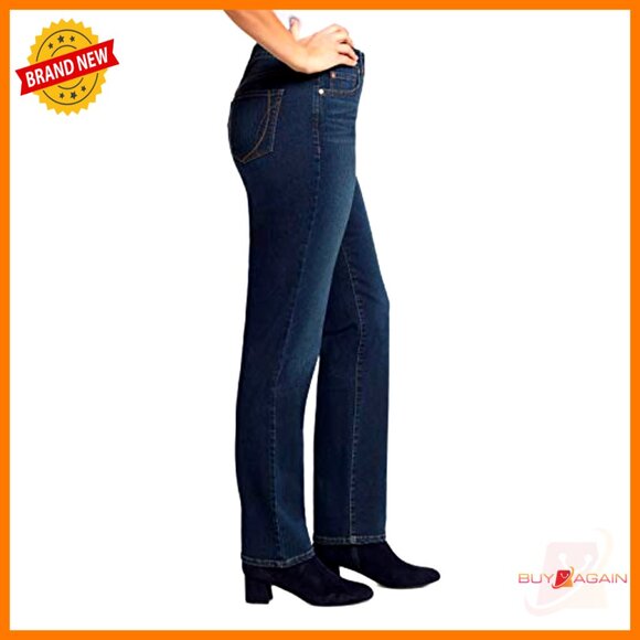 High Rise Straight Leg Jeans, Stretch Denim, 5 Pockets, Petite Fit - Picture 3 of 4